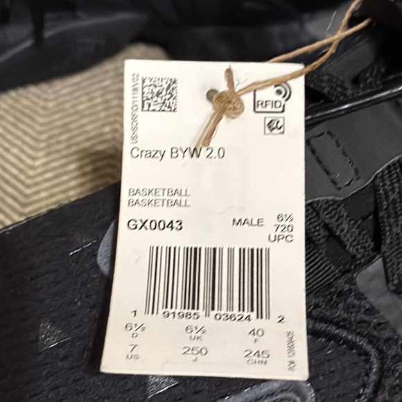 NWT Adidas Crazy BYW 2.0 Basketball Triple Black Sneakers/Shoes GX0043 Size 7 - Picture 6 of 16